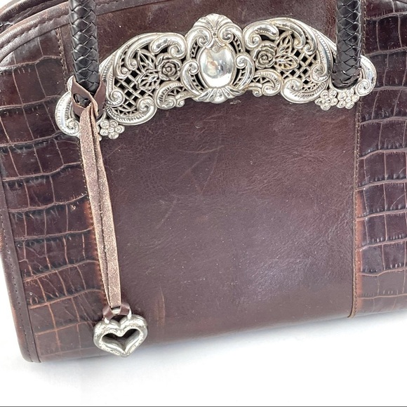 Brighton Brown Leather Croc Embossed Purse Silver hardware Zip Closure - Picture 3 of 12